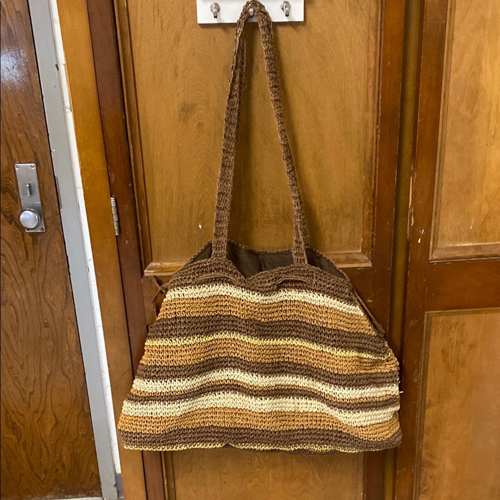 Brown and Tan Striped Tote Bag